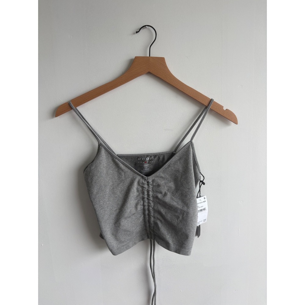Poof New York Womens Cinched Front Crop Top Heather Grey NWT S/M 225424